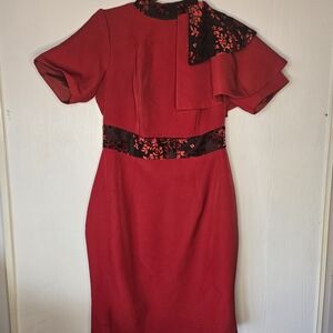 Elegant Red Dress with Floral Accents